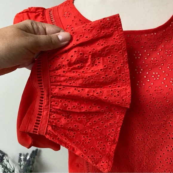 Jack BB Dakota Red Eyelet Ruffle Bell Sleeve Crop Top Small - Picture 6 of 14